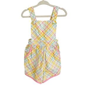 Banana Split Toddler Baby Girls Plaid Romper Overalls Shorts Spring Easter 24m